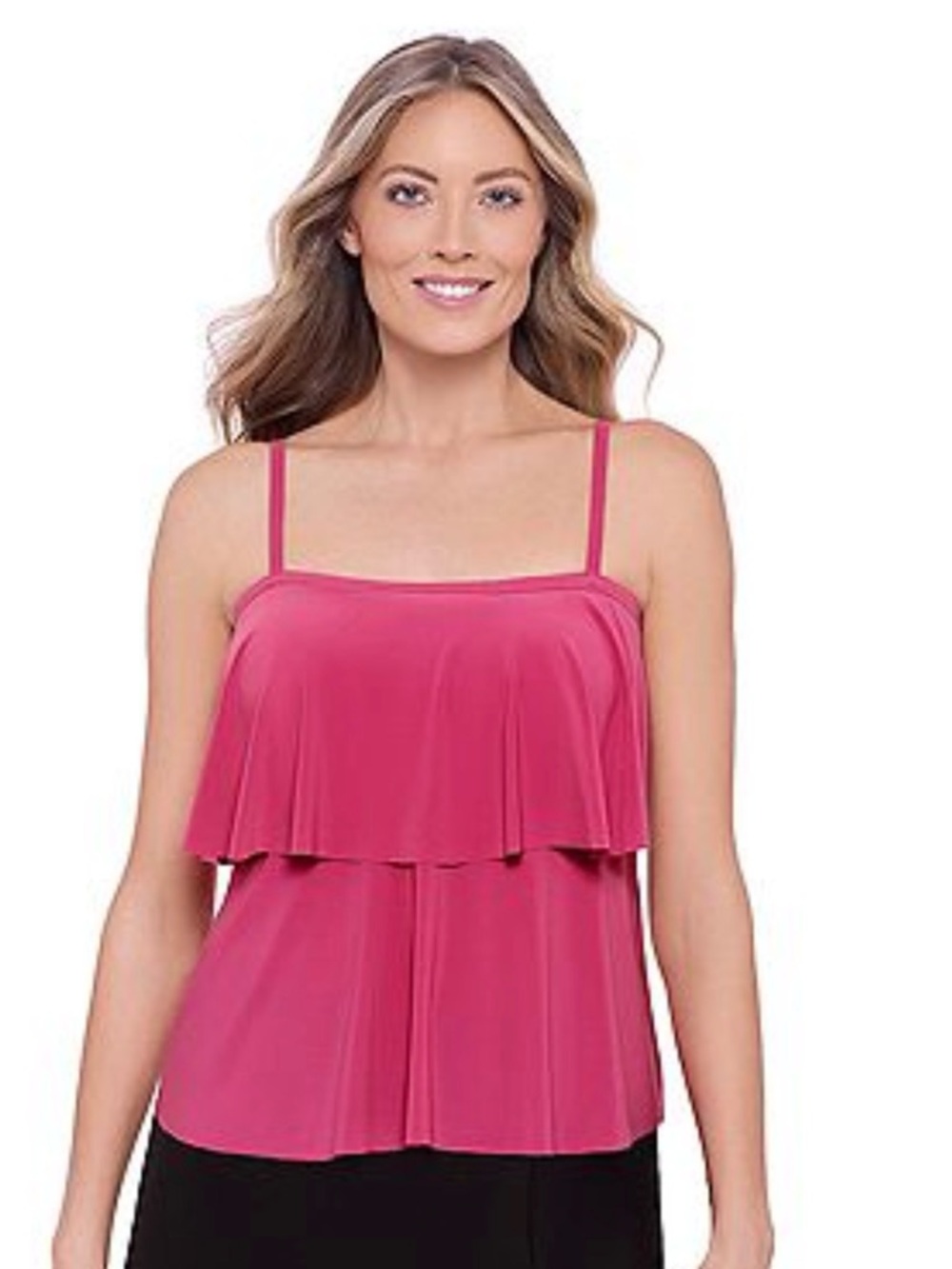 Women's Pink Layered Flounce Swim Tankini Top